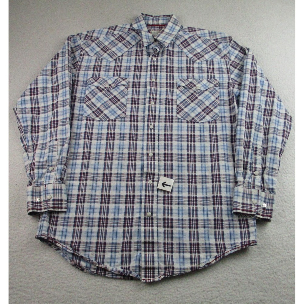 Panhandle Shirt Mens Medium‎ Blue White Plaid Western Pearl Snap Cowboy Rodeo